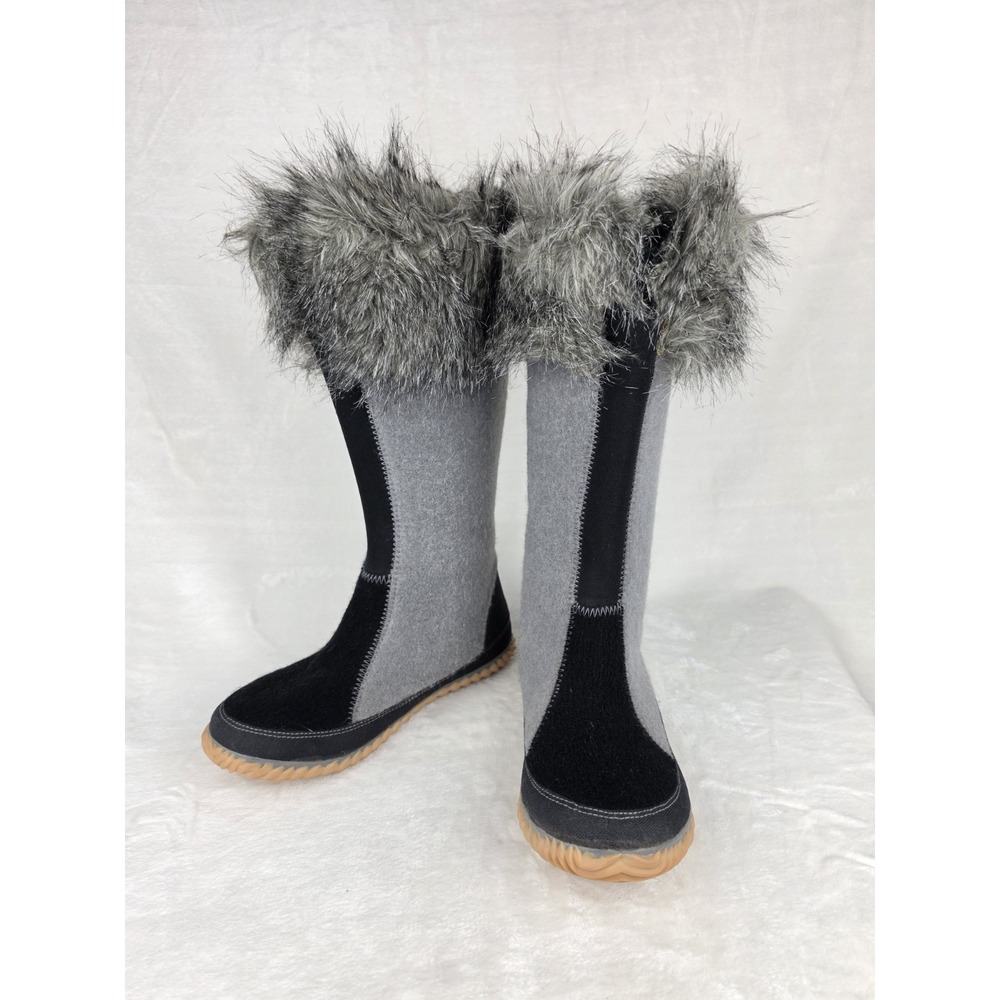 Sorel Cozy Cate NL1883-060 Womens Sz 9 Gray Black Faux Fur Waterproof Boots
